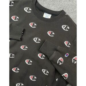 Champion Sweatshirt Large Men's Reverse Weave All Over Print Fleece Crew Neck